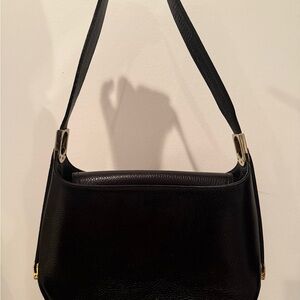 Made in Italy Maxim Roma Black Leather Shoulder Bag with Gold Accents